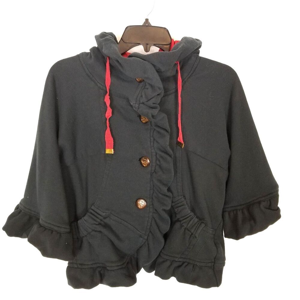 Anthropologie Knitted Dove Women Ruffle Jacket  Sz XS blue/black